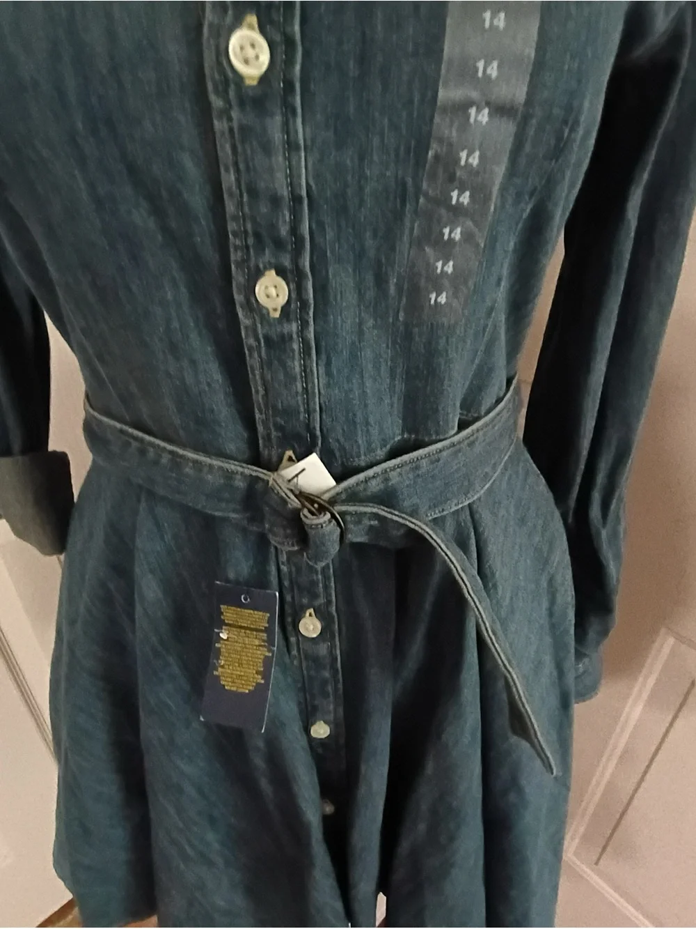 Polo Ralph Lauren girls' belted denim shirtdress with a fit-n-flare style. Sz 14
